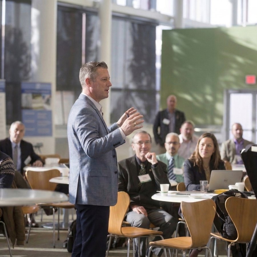 Matt Wilson speaking to a room of local business owners